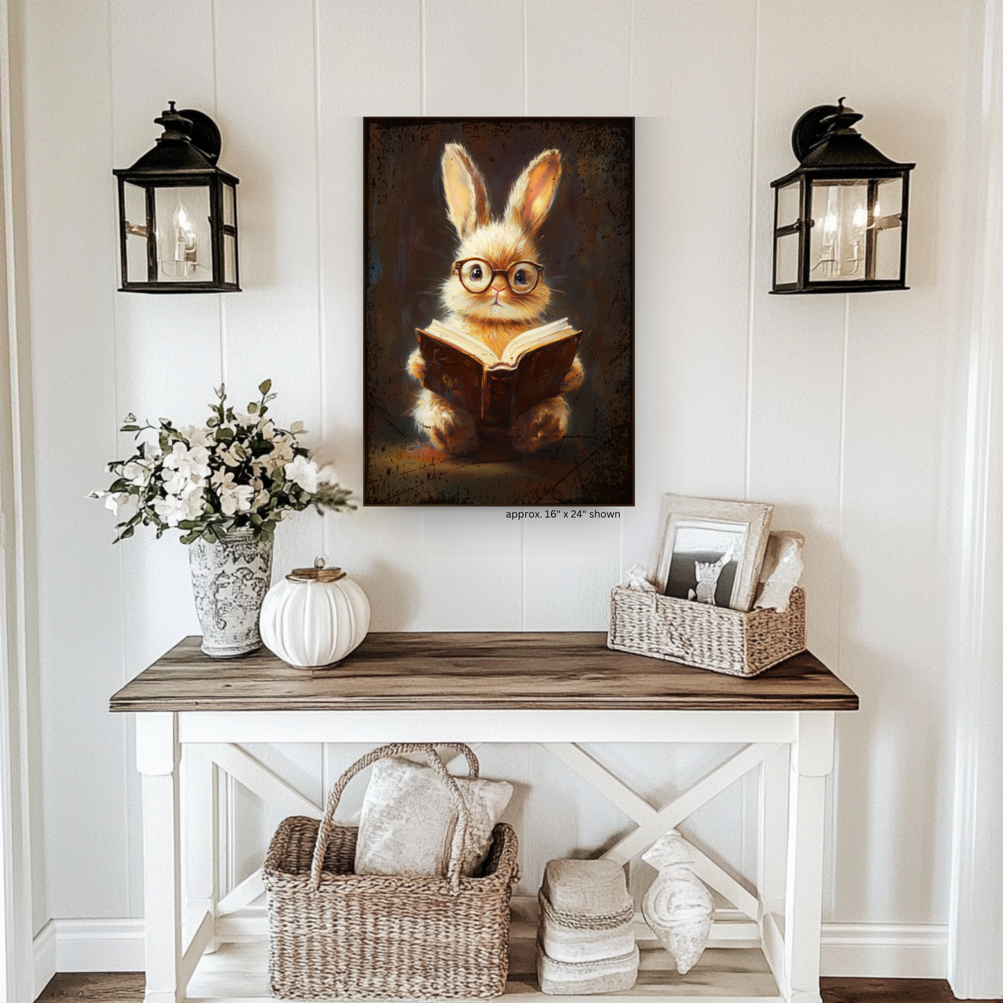 Rustic Vintage Bunny Canvas Dark