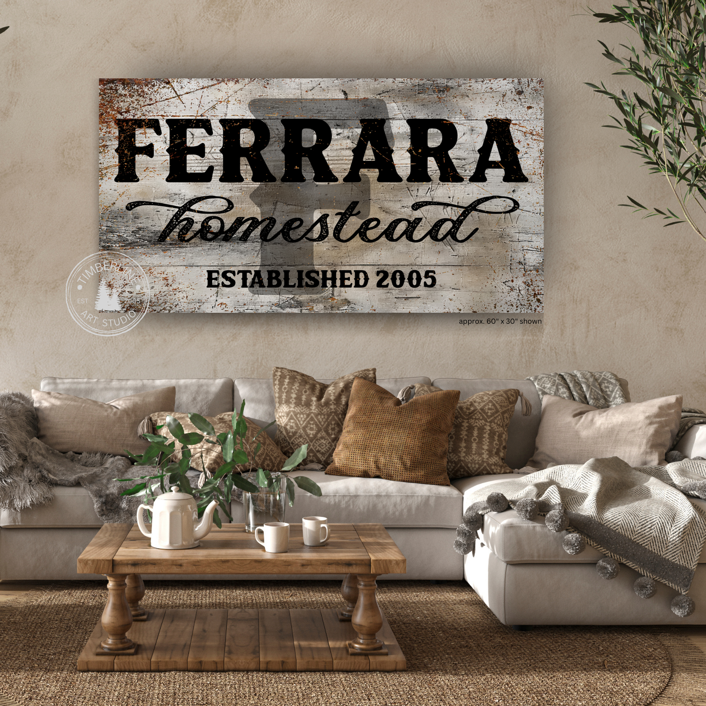 Personalized Rustic Homestead Family Canvas Sign