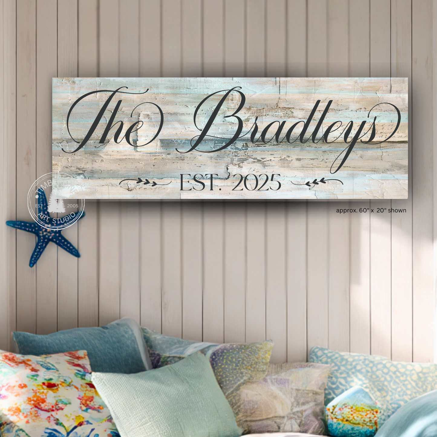 Personalized Family Name Canvas – Rustic Coastal Style