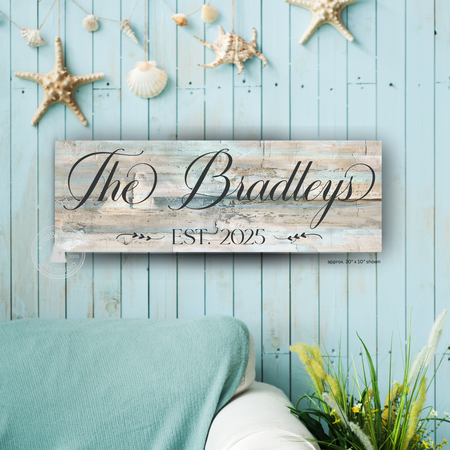 Personalized Family Name Canvas – Rustic Coastal Style