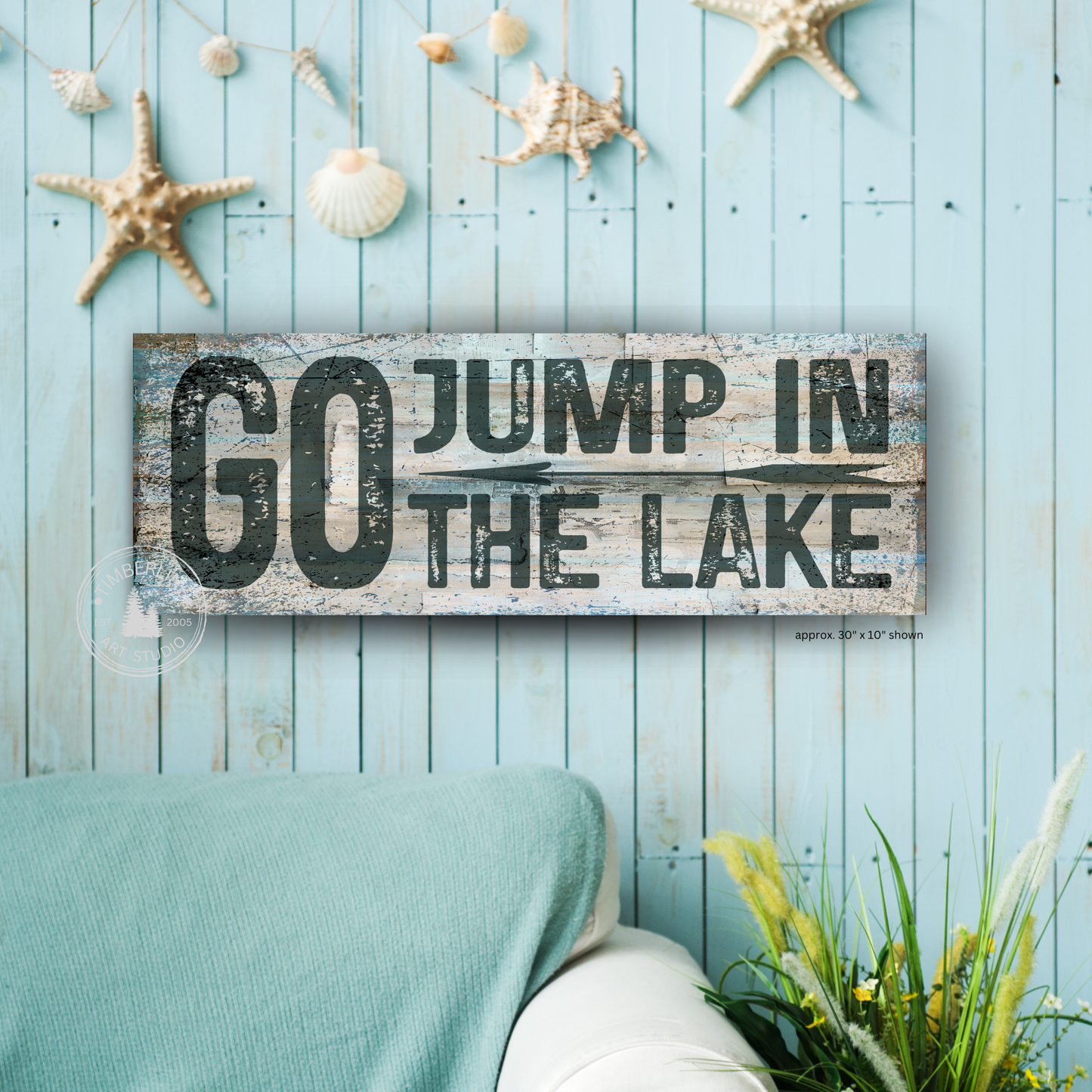 Go Jump in the Lake – Rustic Lake House Canvas Sign