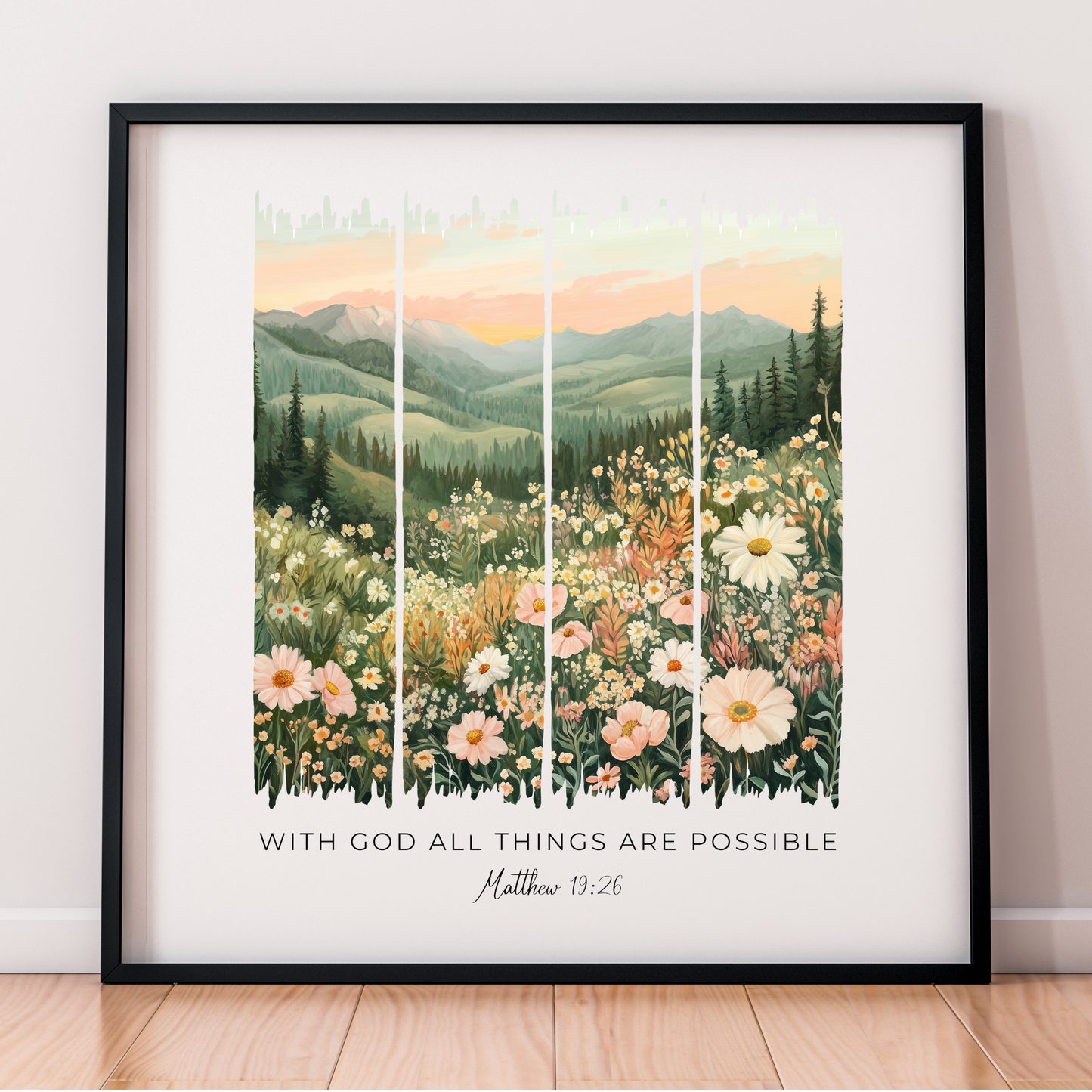 With God, All Things Are Possible – Blooming Wildflower Field Bible Verse Canvas