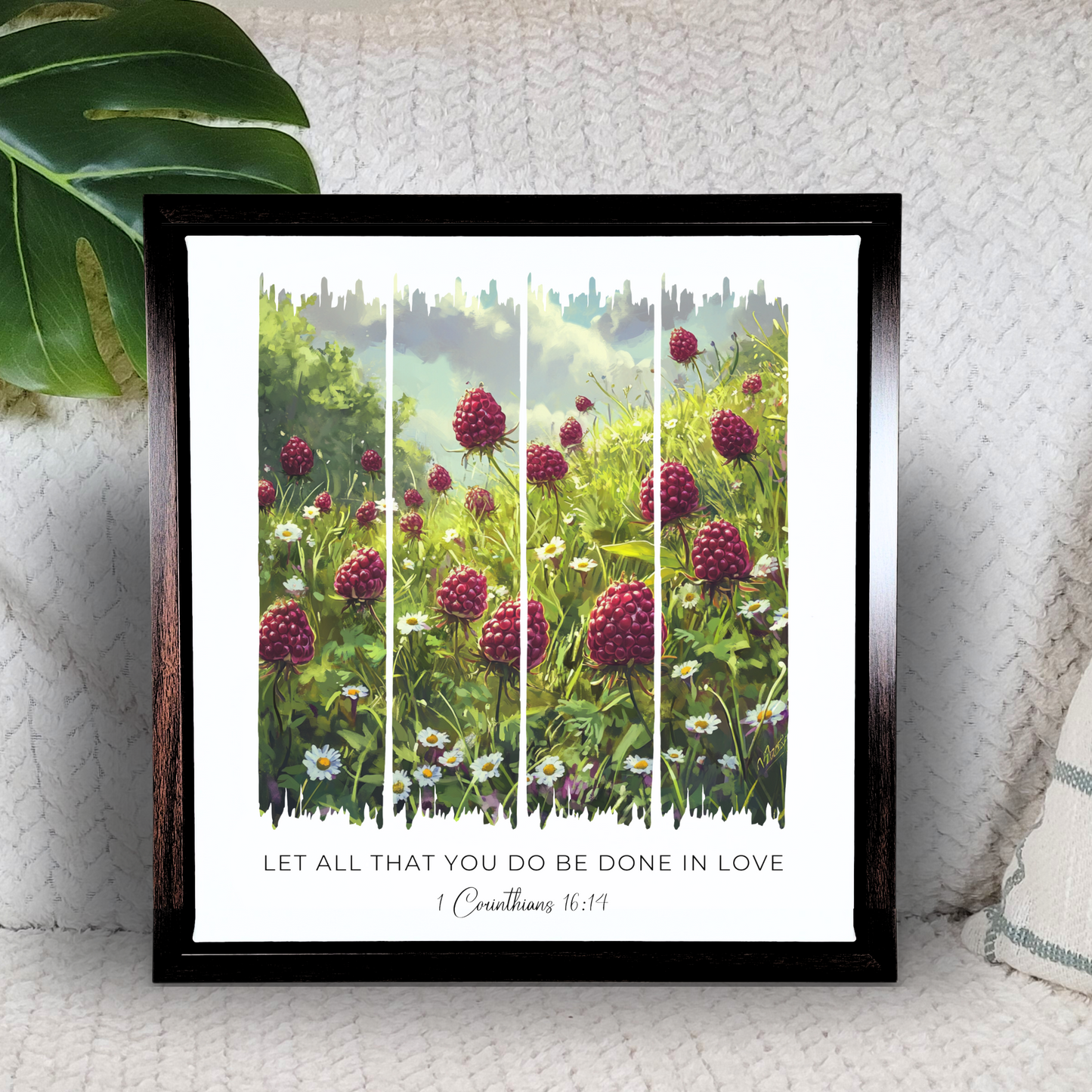 Let All That You Do Be Done in Love – Blooming Raspberry Field Bible Verse Canvas