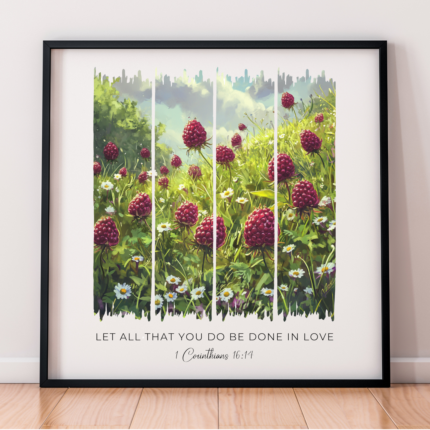 Let All That You Do Be Done in Love – Blooming Raspberry Field Bible Verse Canvas