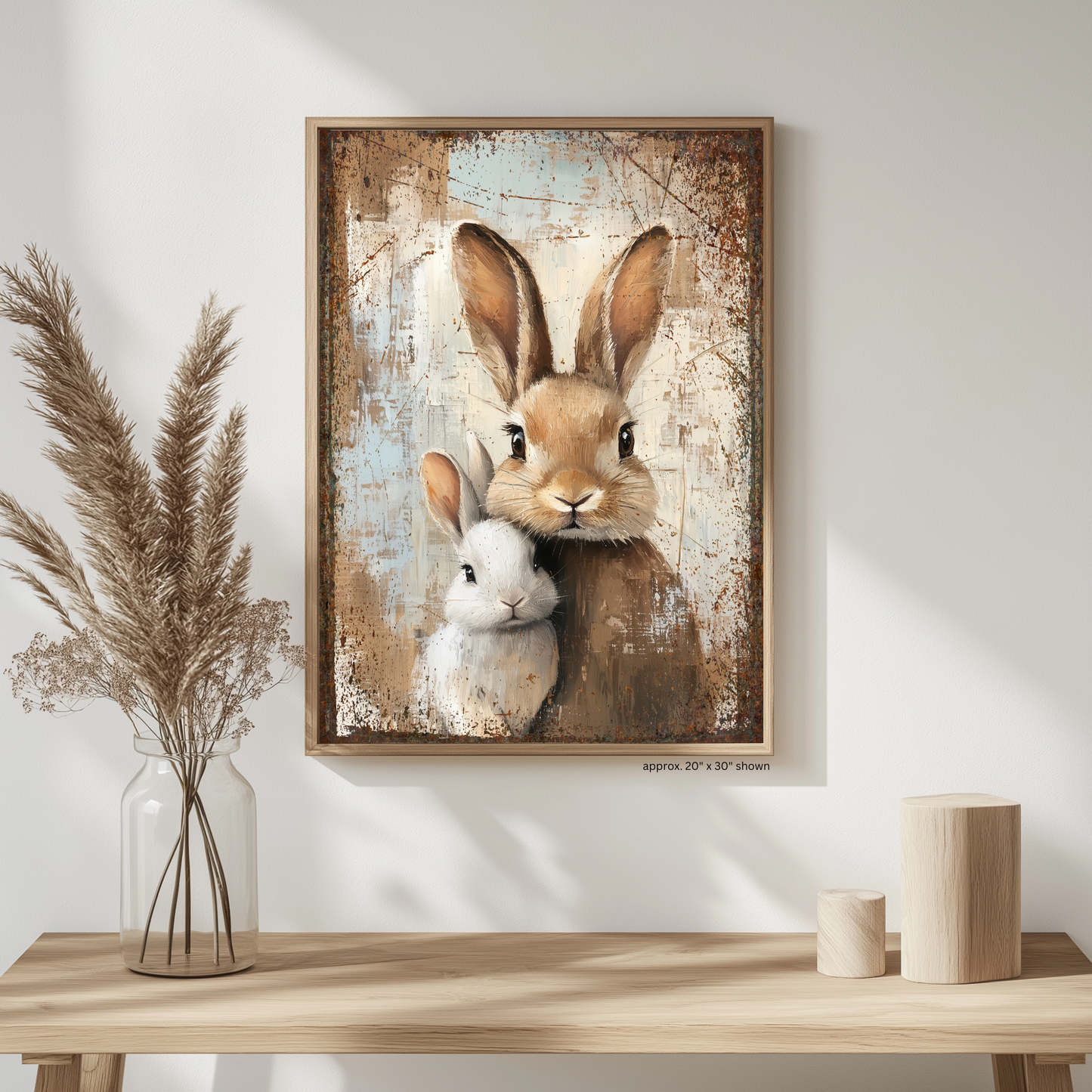 Rustic Mama and Baby Bunny Canvas – A Heartwarming Vintage Treasure