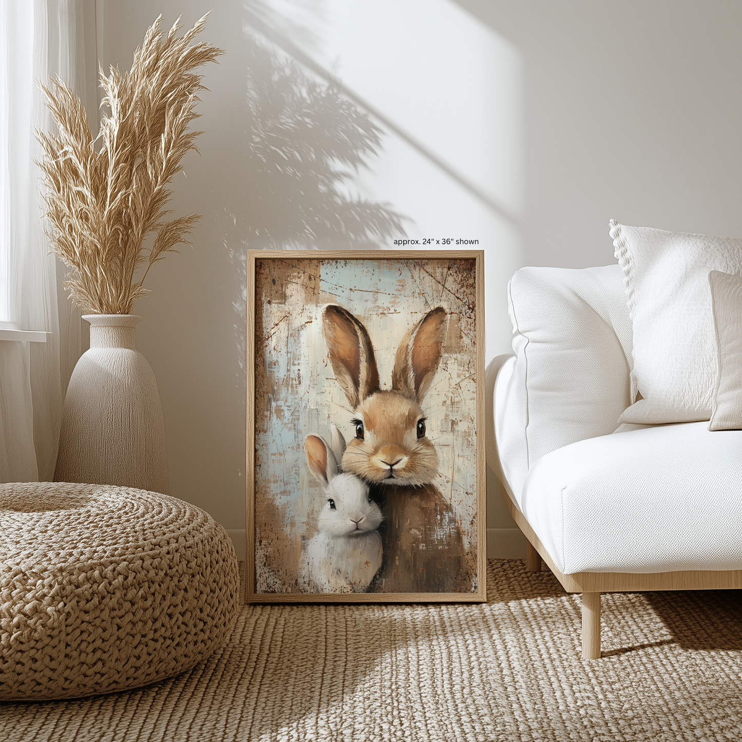 Rustic Mama and Baby Bunny Canvas – A Heartwarming Vintage Treasure