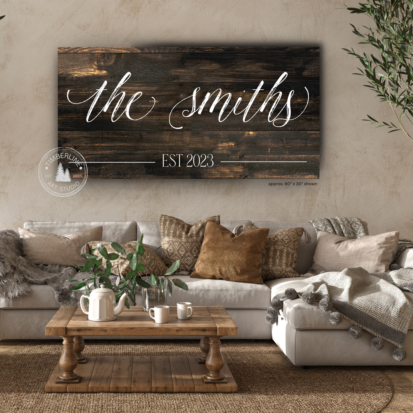 Personalized Rustic Farmhouse Family Name Canvas – Weathered Barnwood Style