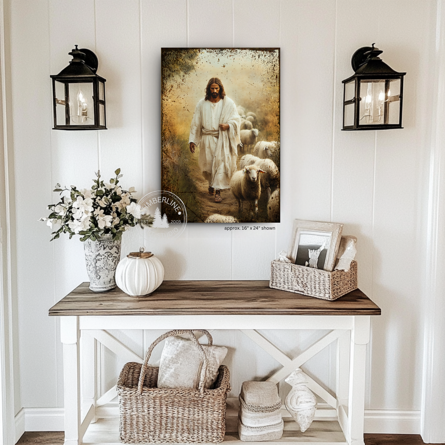 The Good Shepherd – Rustic Christian Canvas Sign