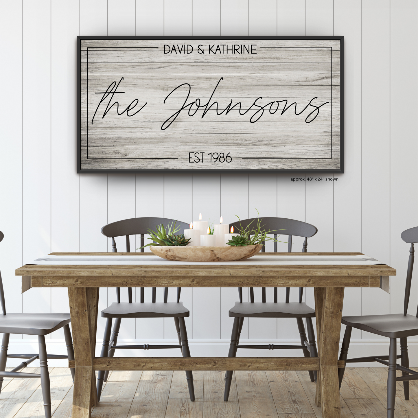 Personalized Farmhouse Family Name Framed Canvas – Gray Barnwood Style