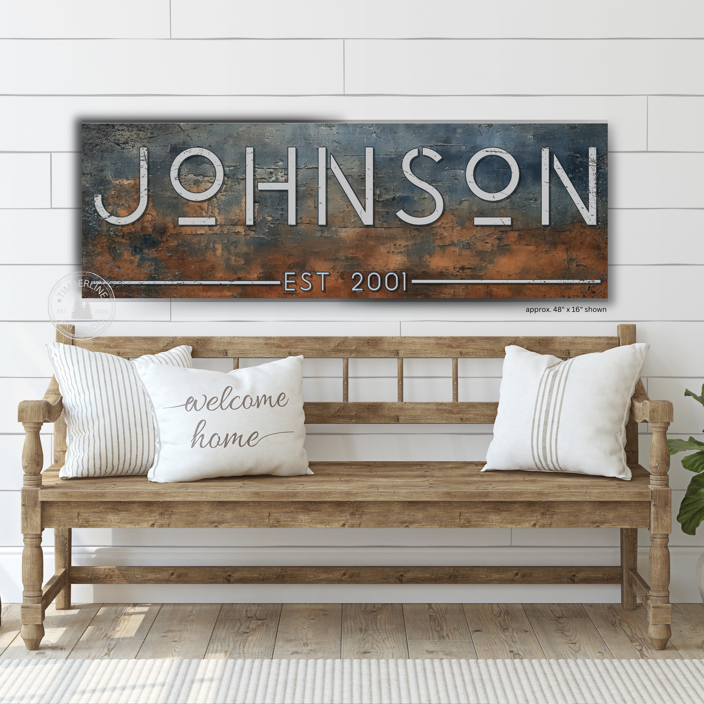 Personalized Rustic Modern Family Name Canvas – Weathered Industrial Style