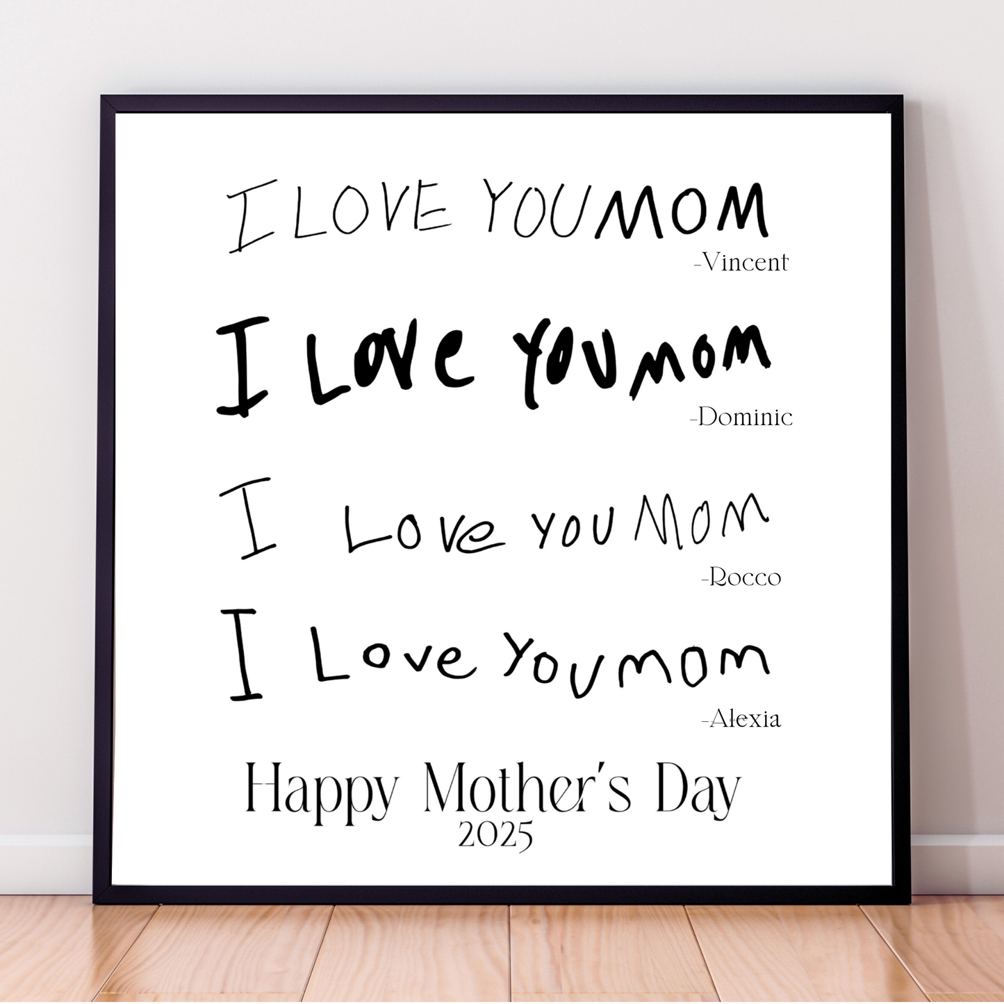 “I Love You Mom” Handwritten Canvas – Framed Keepsake from the Kids
