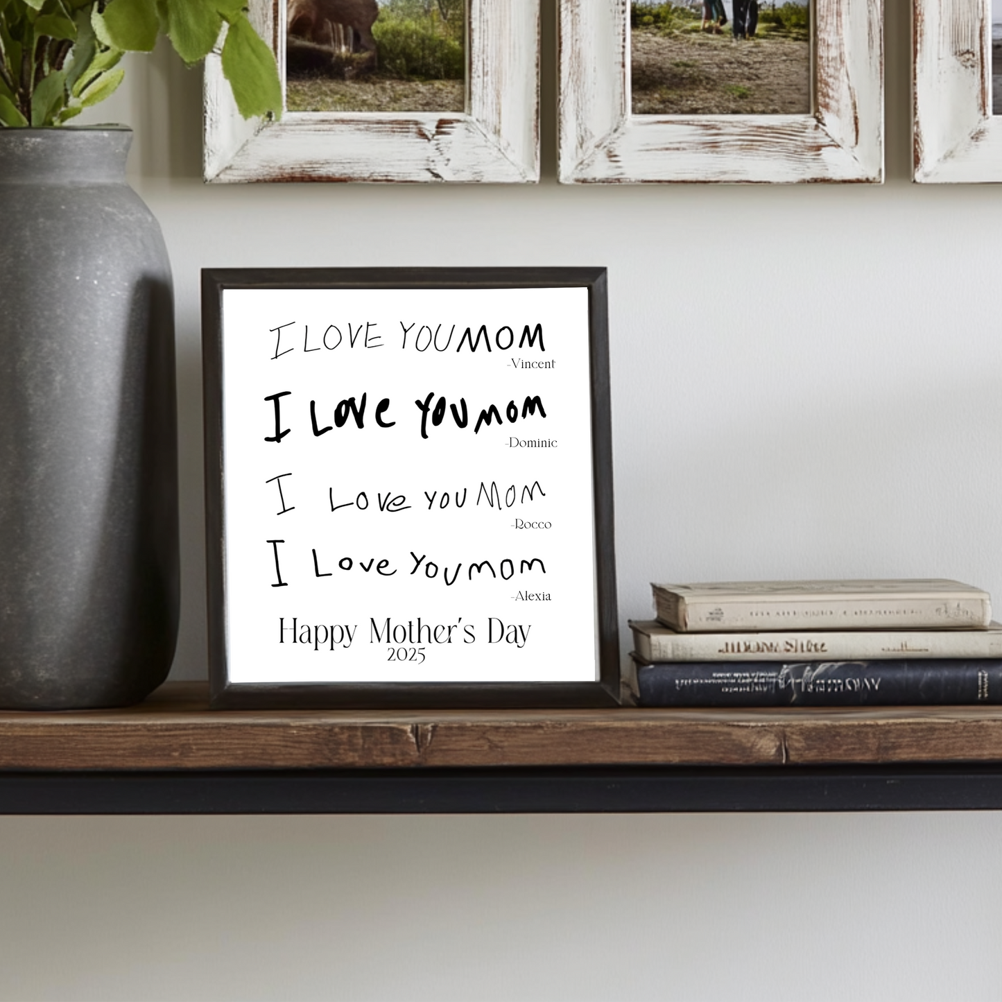 “I Love You Mom” Handwritten Canvas – Framed Keepsake from the Kids