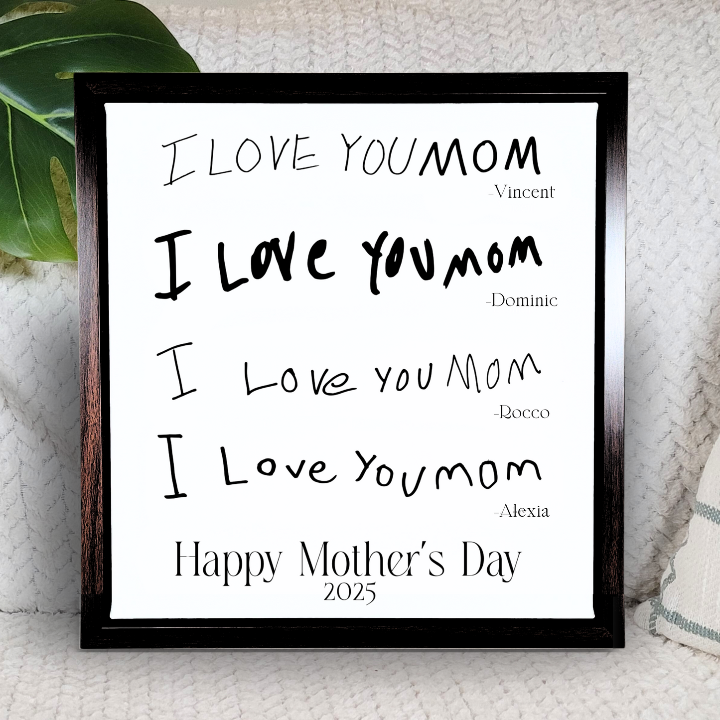 “I Love You Mom” Handwritten Canvas – Framed Keepsake from the Kids