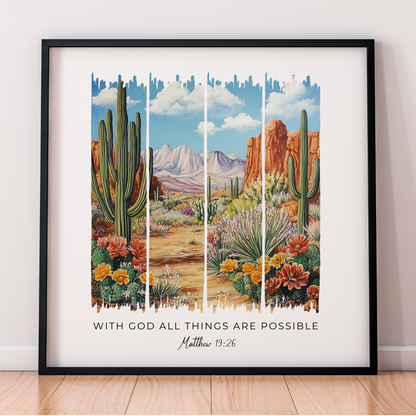With God, All Things Are Possible – Blooming Painted Desert Bible Verse Canvas