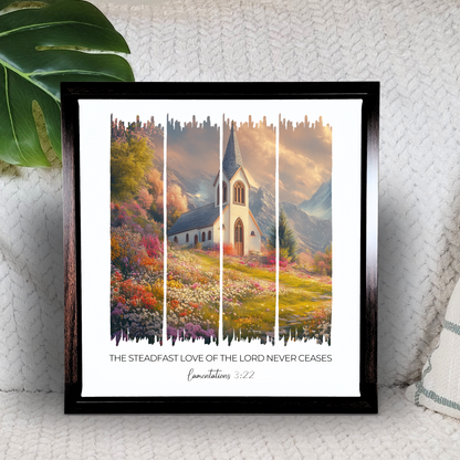 The Steadfast Love of the Lord – Country Church and Wildflower Bible Verse Canvas